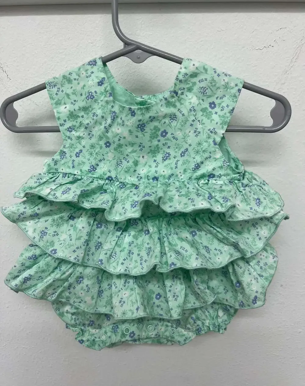 Janie and Jack Green Floral Ruffle Bubble Romper
